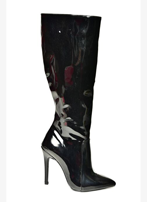 N372530108 Siyah Rugan İnce Topuklu Sivri Burun Kadın Çizme - Görsel 6