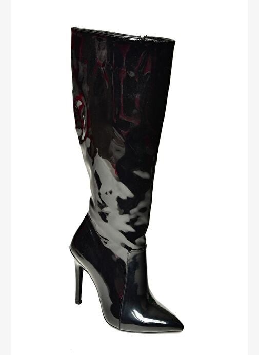 N372530108 Siyah Rugan İnce Topuklu Sivri Burun Kadın Çizme - Görsel 7