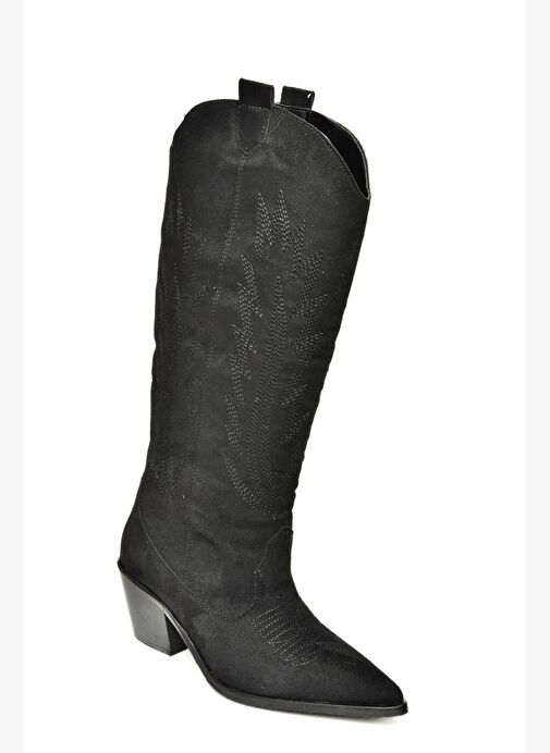 T267765202 Siyah Süet Kovboy Model Kadın Çizme - Görsel 6