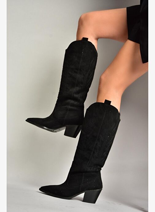 T267765202 Siyah Süet Kovboy Model Kadın Çizme - Görsel 2