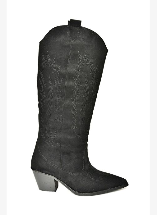 T267765202 Siyah Süet Kovboy Model Kadın Çizme - Görsel 5
