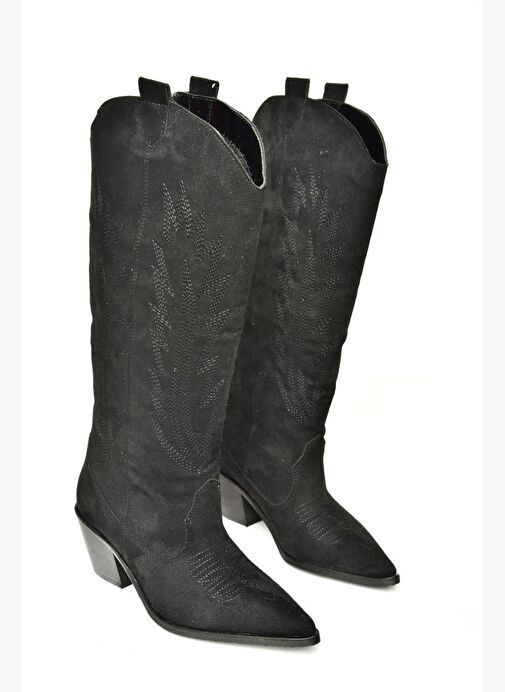 T267765202 Siyah Süet Kovboy Model Kadın Çizme - Görsel 4