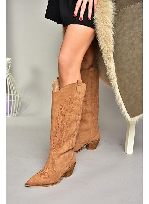 T267765202 Taba Süet Kovboy Model Kadın Çizme - Görsel 4