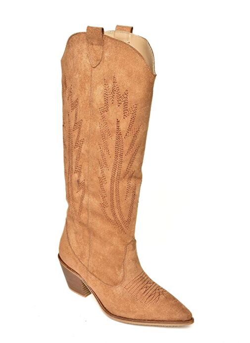 T267765202 Taba Süet Kovboy Model Kadın Çizme - Görsel 9