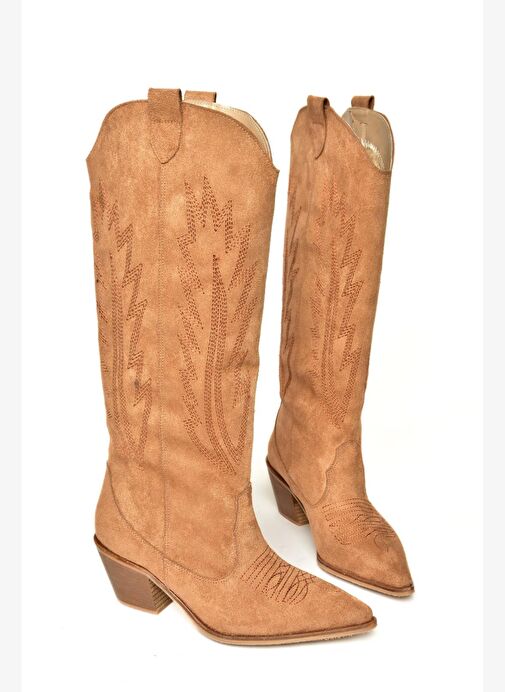 T267765202 Taba Süet Kovboy Model Kadın Çizme - Görsel 7