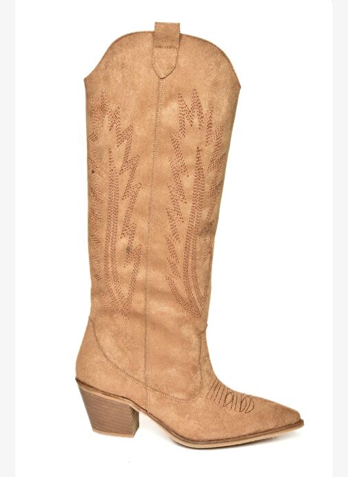T267765202 Taba Süet Kovboy Model Kadın Çizme - Görsel 8