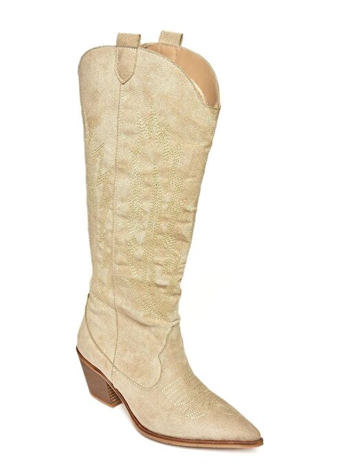 T267765202 Bej Süet Kovboy Model Kadın Çizme - Görsel 8