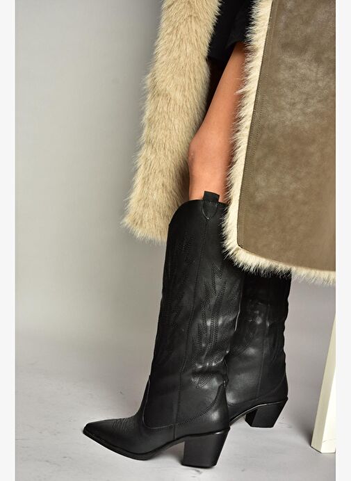 T267765209 Siyah Kovboy Model Kadın Çizme - Görsel 3