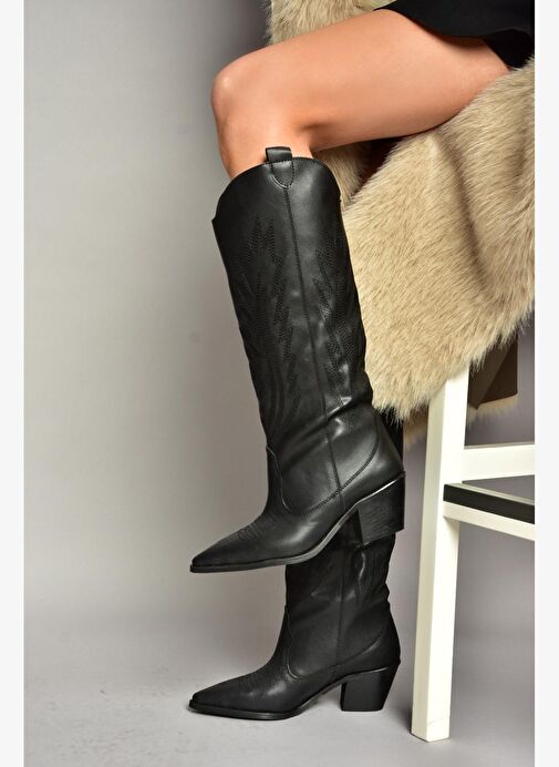 T267765209 Siyah Kovboy Model Kadın Çizme - Görsel 2