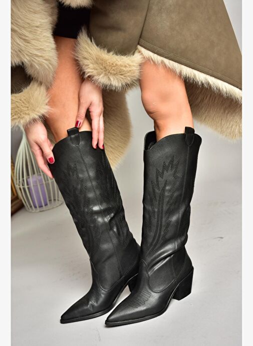T267765209 Siyah Kovboy Model Kadın Çizme - Görsel 4