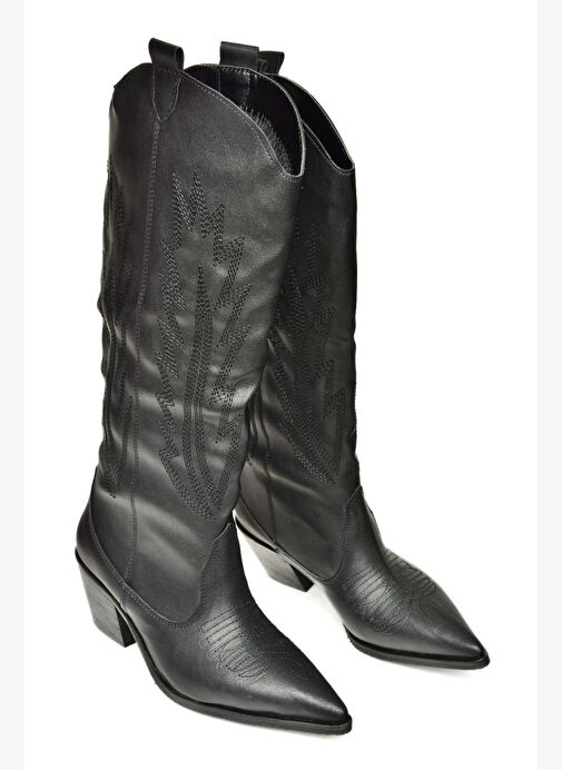 T267765209 Siyah Kovboy Model Kadın Çizme - Görsel 5