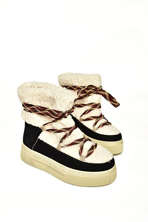 T476500702 Siyah Süet Kalın Tabanlı Kadın Bot - Görsel 6