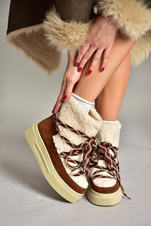 T476500702 Taba Süet Kalın Tabanlı Kadın Bot - Görsel 4