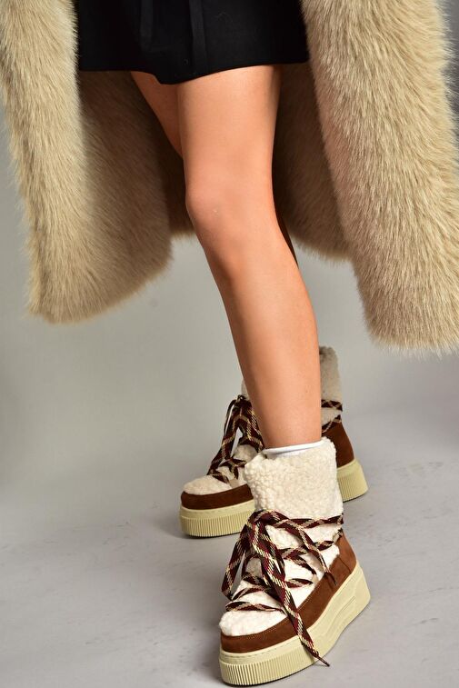 T476500702 Taba Süet Kalın Tabanlı Kadın Bot - Görsel 5