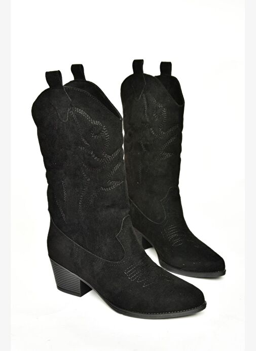 T820088702 Siyah Süet Kovboy Model Kadın Çizme - Görsel 4