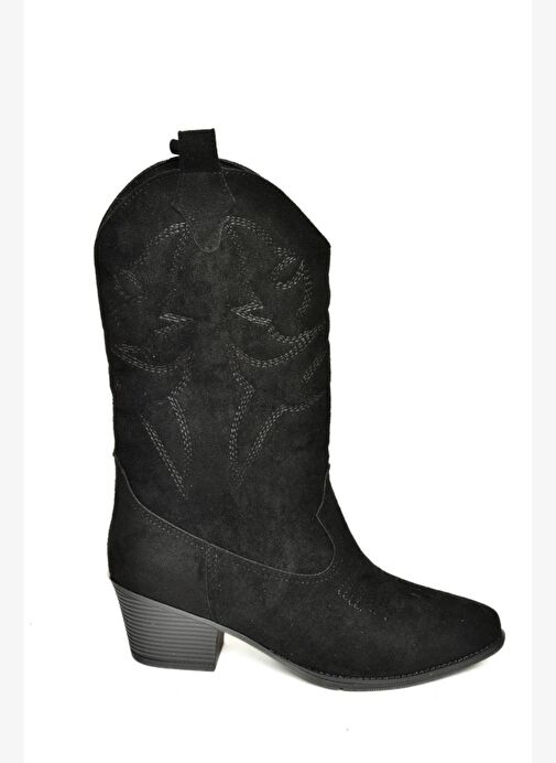 T820088702 Siyah Süet Kovboy Model Kadın Çizme - Görsel 5
