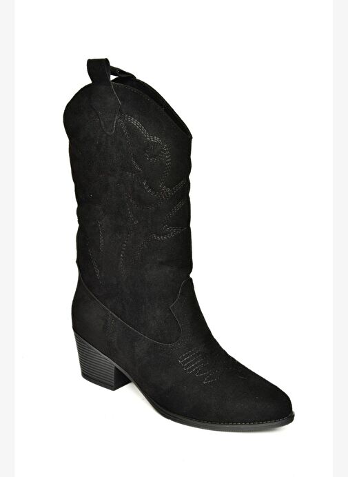 T820088702 Siyah Süet Kovboy Model Kadın Çizme - Görsel 6