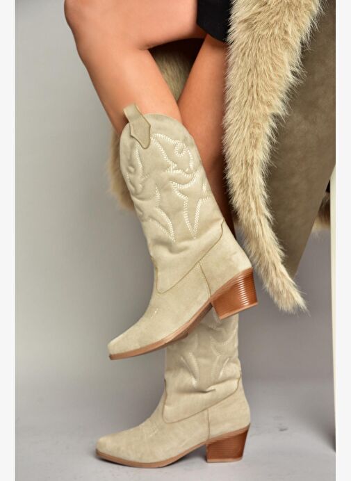 T820088702 Ten Süet Kovboy Model Kadın Çizme - Görsel 3
