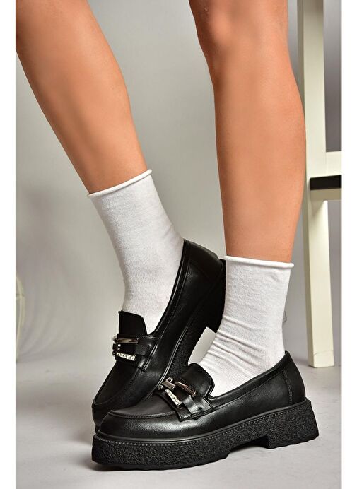 T996198409 Siyah Kalın Tabanlı Makosen Kadın Ayakkabı - Görsel 2