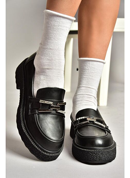 T996198409 Siyah Kalın Tabanlı Makosen Kadın Ayakkabı - Görsel 3