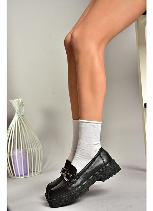 T996198409 Siyah Kalın Tabanlı Makosen Kadın Ayakkabı - Görsel 5