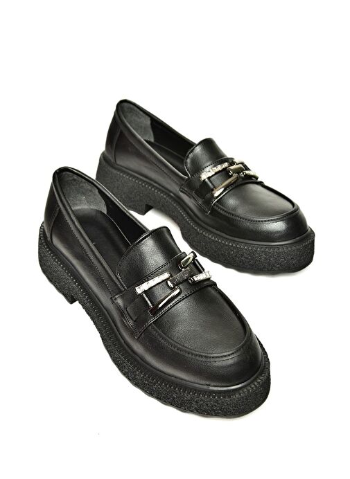 T996198409 Siyah Kalın Tabanlı Makosen Kadın Ayakkabı - Görsel 7