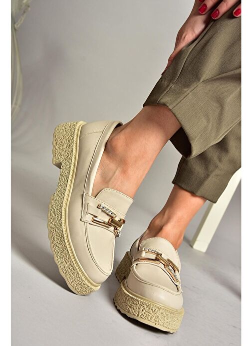 T996198409 Bej Kalın Tabanlı Makosen Kadın Ayakkabı - Görsel 2