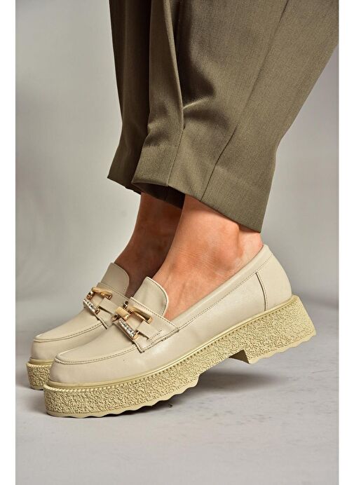 T996198409 Bej Kalın Tabanlı Makosen Kadın Ayakkabı - Görsel 3