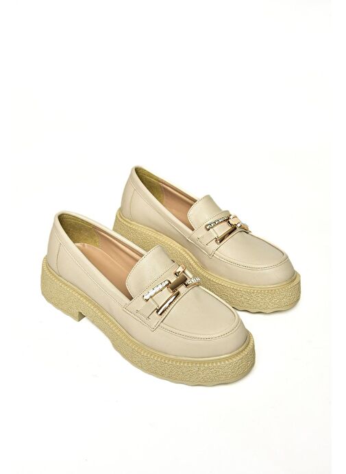 T996198409 Bej Kalın Tabanlı Makosen Kadın Ayakkabı - Görsel 8