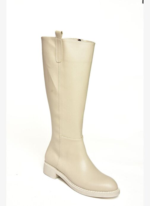 T590962009 Bej Alçak Topuklu Kadın Çizme - Görsel 6