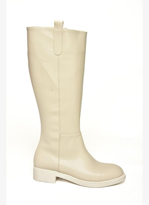 T590962009 Bej Alçak Topuklu Kadın Çizme - Görsel 8