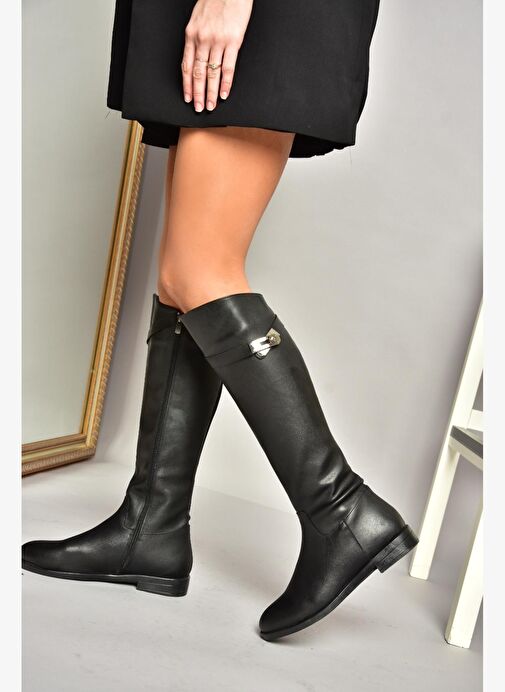 T848443409 Siyah Klasik Kadın Çizme - Görsel 4