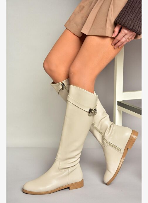 T848443409 Bej Klasik Kadın Çizme - Görsel 5