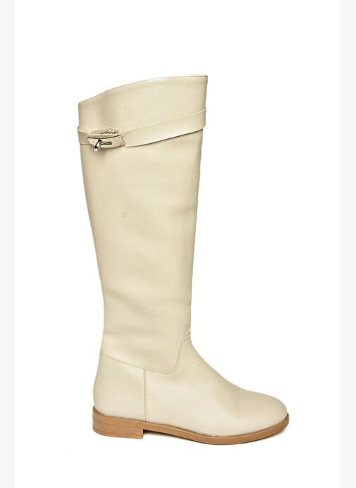 T848443409 Bej Klasik Kadın Çizme - Görsel 8