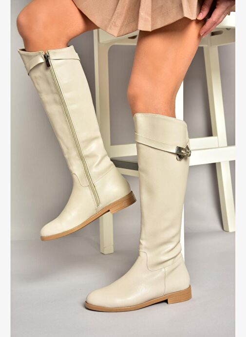 T848443409 Bej Klasik Kadın Çizme - Görsel 2