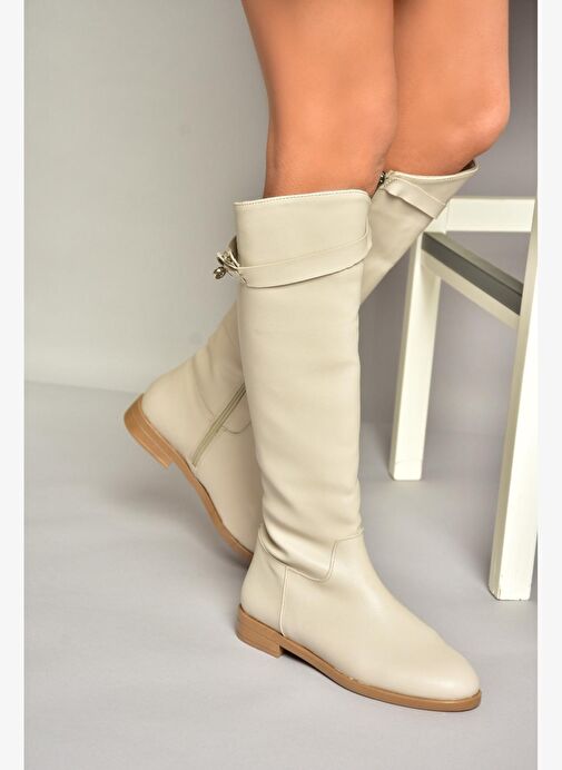 T848443409 Bej Klasik Kadın Çizme - Görsel 4
