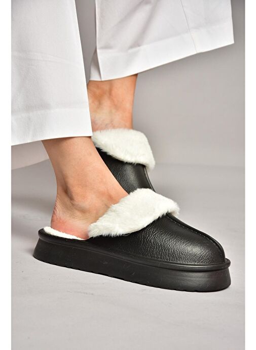 T918264209 Siyah İçi Peluş Kadın Terlik - Görsel 2