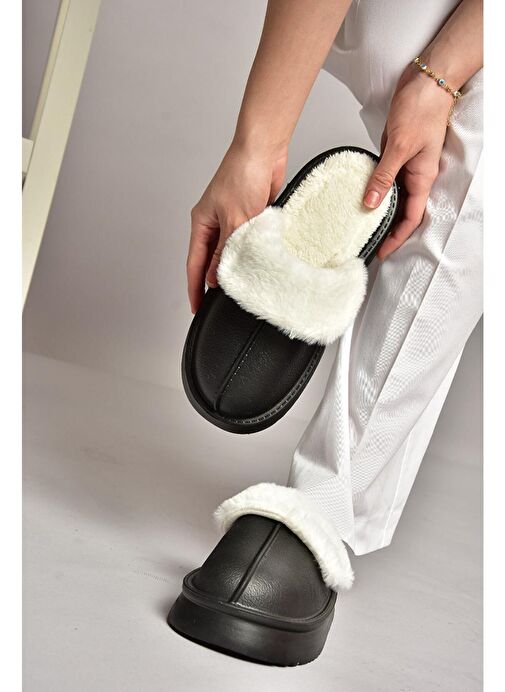 T918264209 Siyah İçi Peluş Kadın Terlik - Görsel 3