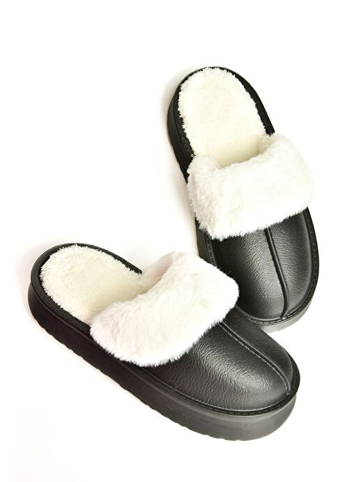 T918264209 Siyah İçi Peluş Kadın Terlik - Görsel 8
