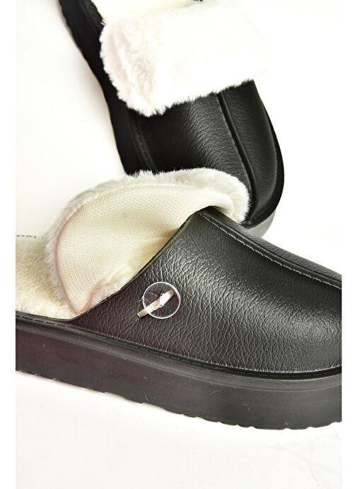 T918264209 Siyah İçi Peluş Kadın Terlik - Görsel 9