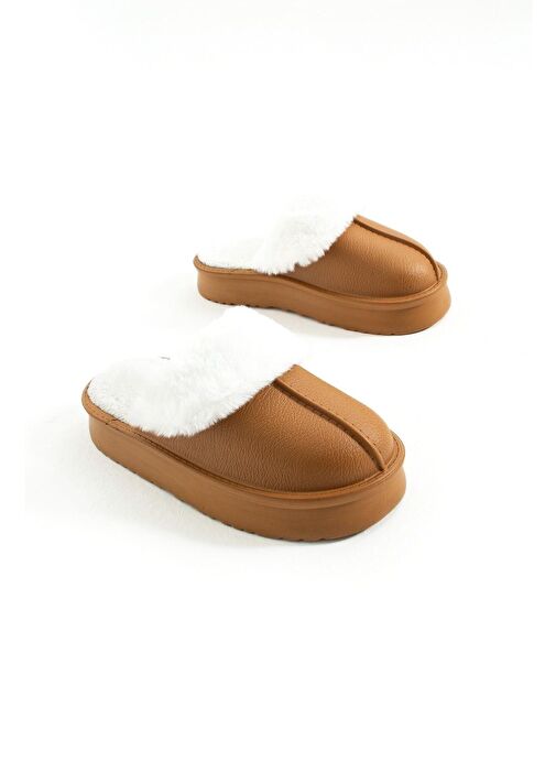 T918264209 Kahverengi İçi Peluş Kadın Terlik - Görsel 5