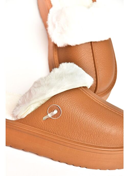 T918264209 Kahverengi İçi Peluş Kadın Terlik - Görsel 6