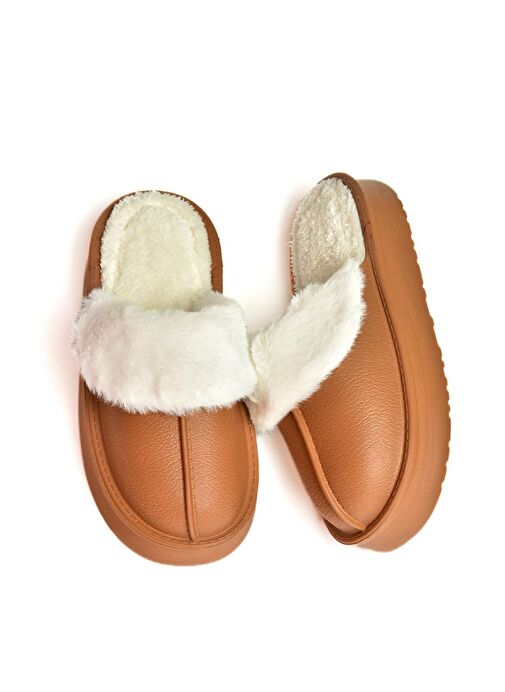 T918264209 Kahverengi İçi Peluş Kadın Terlik - Görsel 7