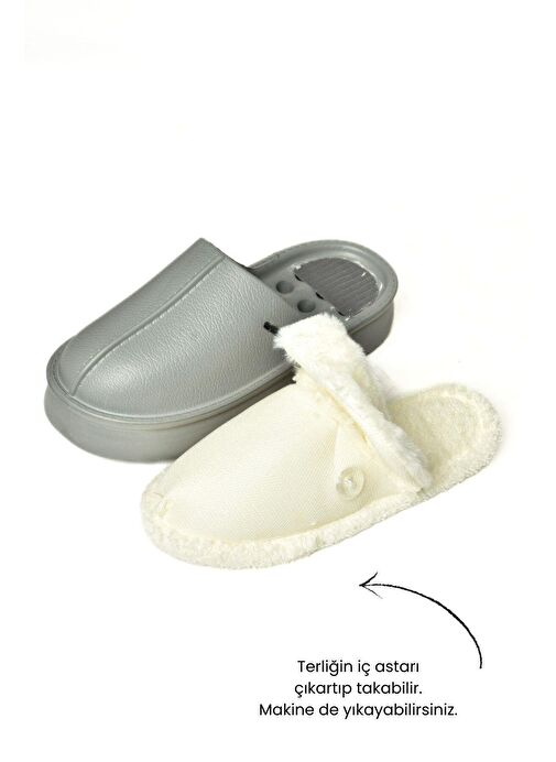 T918264209 Gri İçi Peluş Kadın Terlik - Görsel 5