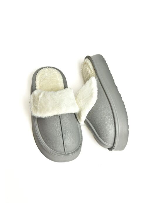 T918264209 Gri İçi Peluş Kadın Terlik - Görsel 6