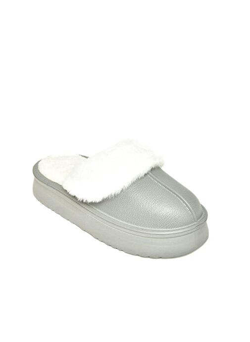 T918264209 Gri İçi Peluş Kadın Terlik - Görsel 9