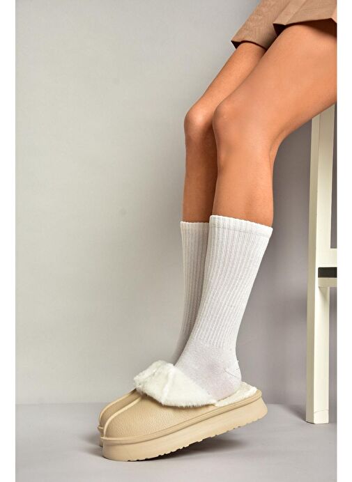 T918264209 Bej İçi Peluş Kadın Terlik - Görsel 3