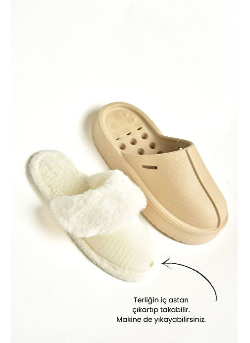 T918264209 Bej İçi Peluş Kadın Terlik - Görsel 6