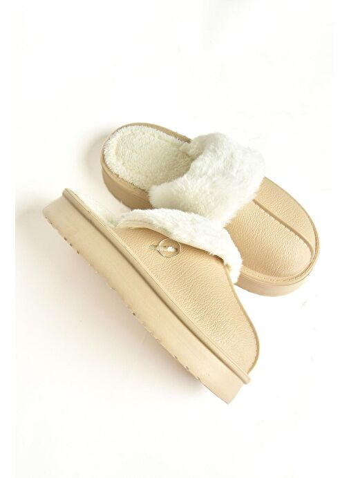 T918264209 Bej İçi Peluş Kadın Terlik - Görsel 7