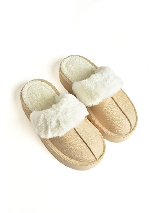 T918264209 Bej İçi Peluş Kadın Terlik - Görsel 8